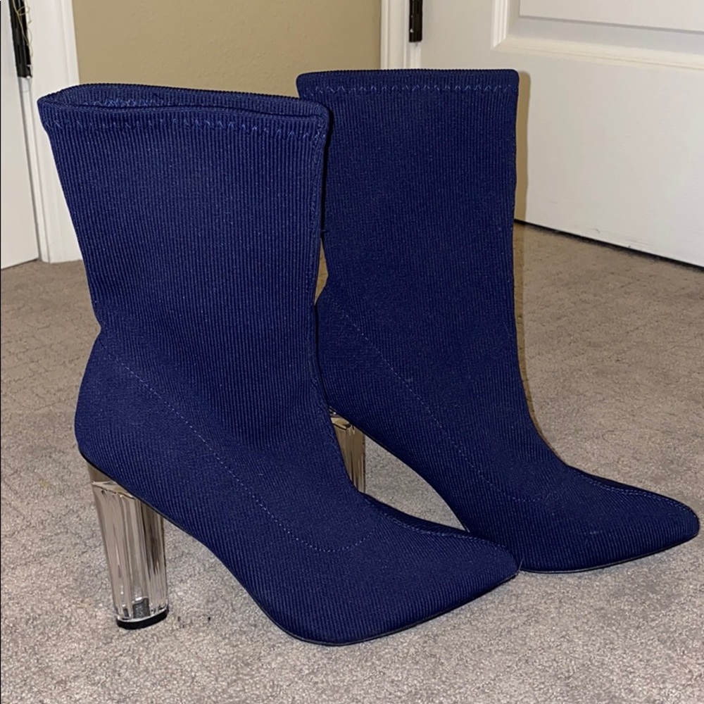 Navy Blue Clear Heel Booties